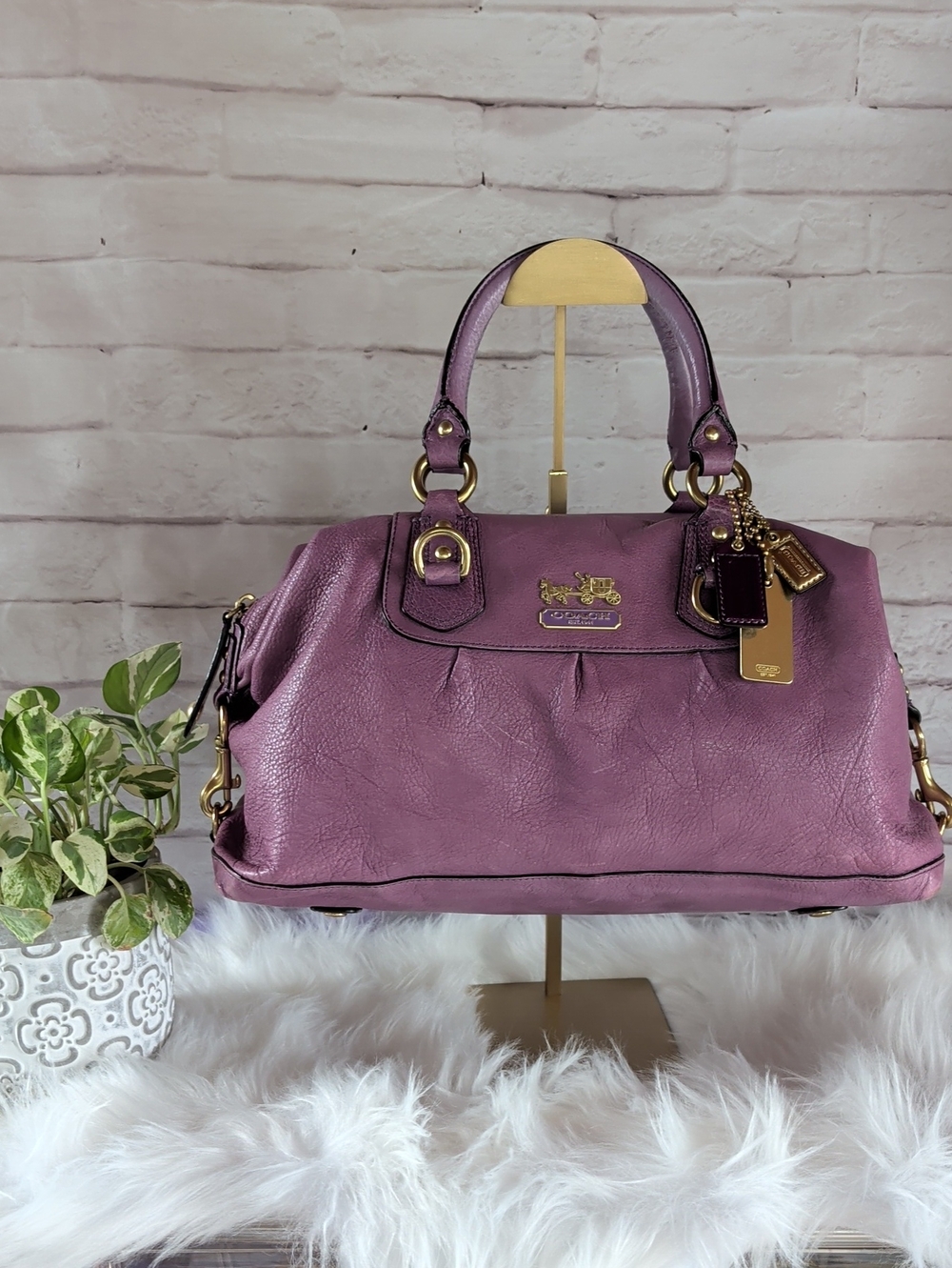 Coach Lilac Leather Satchel with Gold Hardware